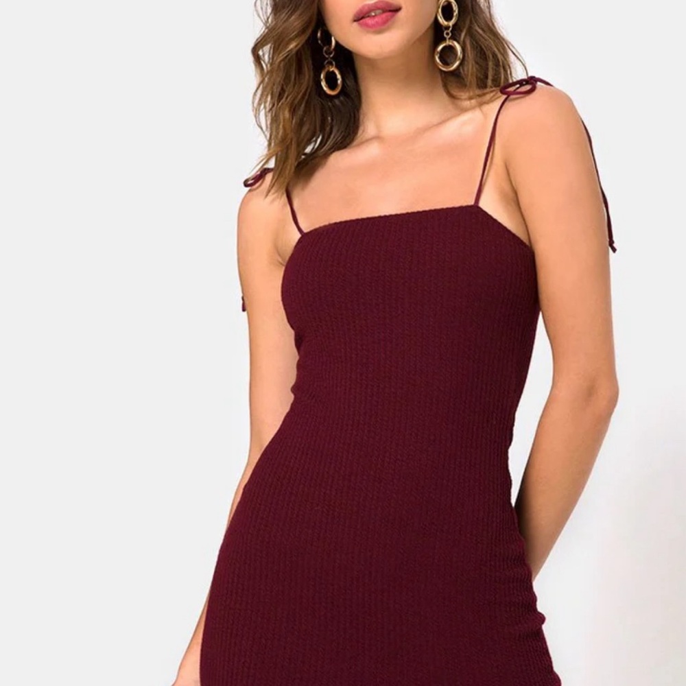 Motel Rocks Burgundy Ribbed Bodycon Dress